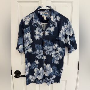 Hawaiian Shirt Company Blue and White Floral Casual Men’s Shirt Size M Approx